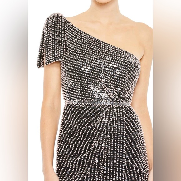 PEARL EMBELLISHED SOFT TIE ONE SHOULDER GOWN NWT - Picture 3 of 4